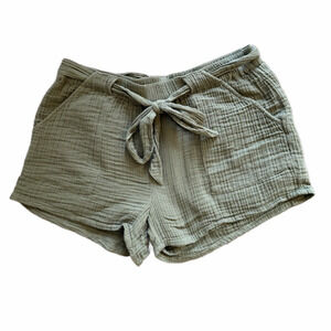 Aerie Women’s Short Shorts Large Sage Green 100% Cotton Gauzy Fabric Lined